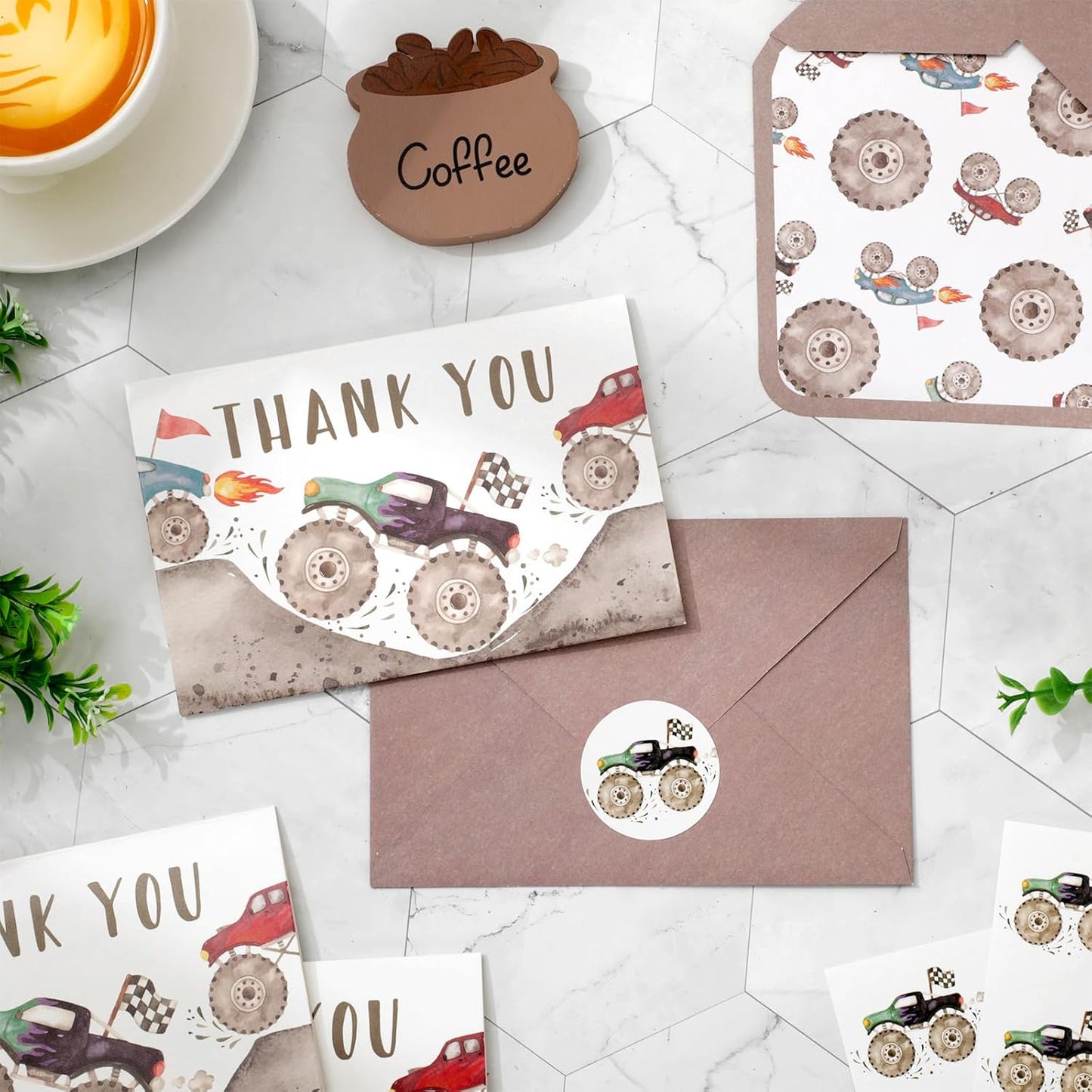 24 Pack Racing Truck Thank You Cards Racing Car Greeting Cards With Envelopes Stickers Colorful Truck Blank Note Card for Baby Shower Birthday Party