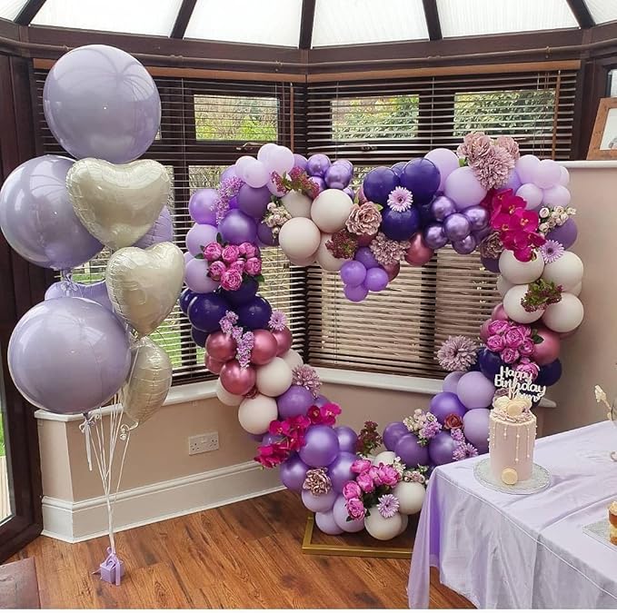 White Purple Confetti Latex Balloons, 50pcs 12 inch Helium Party Balloon with 33 Ft Purple Ribbon for Birthday, Girls Baby Shower, Wedding, Anniversary and Festival Ceremony Princess Decoration