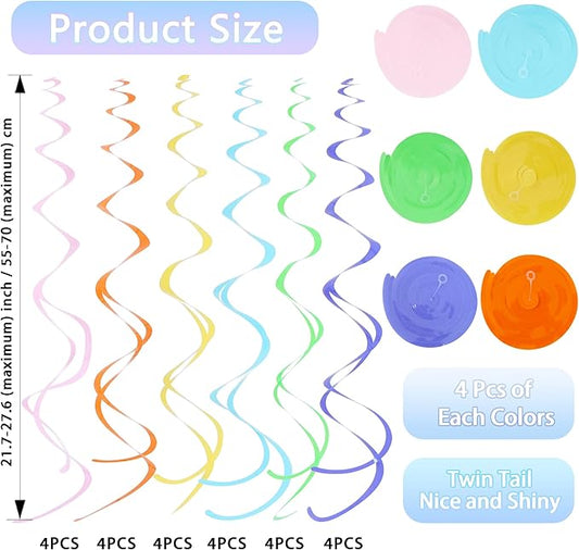 BEISHIDA Pastel Hanging Swirls Party Decorations Plastic Streamer for Baby Shower Hanging Ornament Decorations, Birthday Easter Bridal Party Supplies, Pack of 24