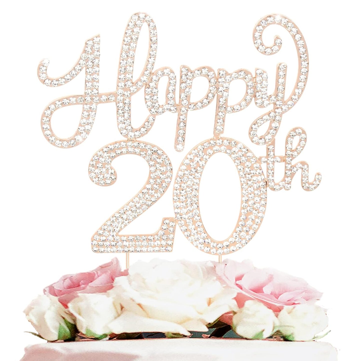 LASKYER Happy 20th Birthday Decorations,20th Birthday Gold Rhinestone Cake Topper - Cheers to Twenty Years Old Bday Party Metal Sparkly Cake Centerpieces Sign.