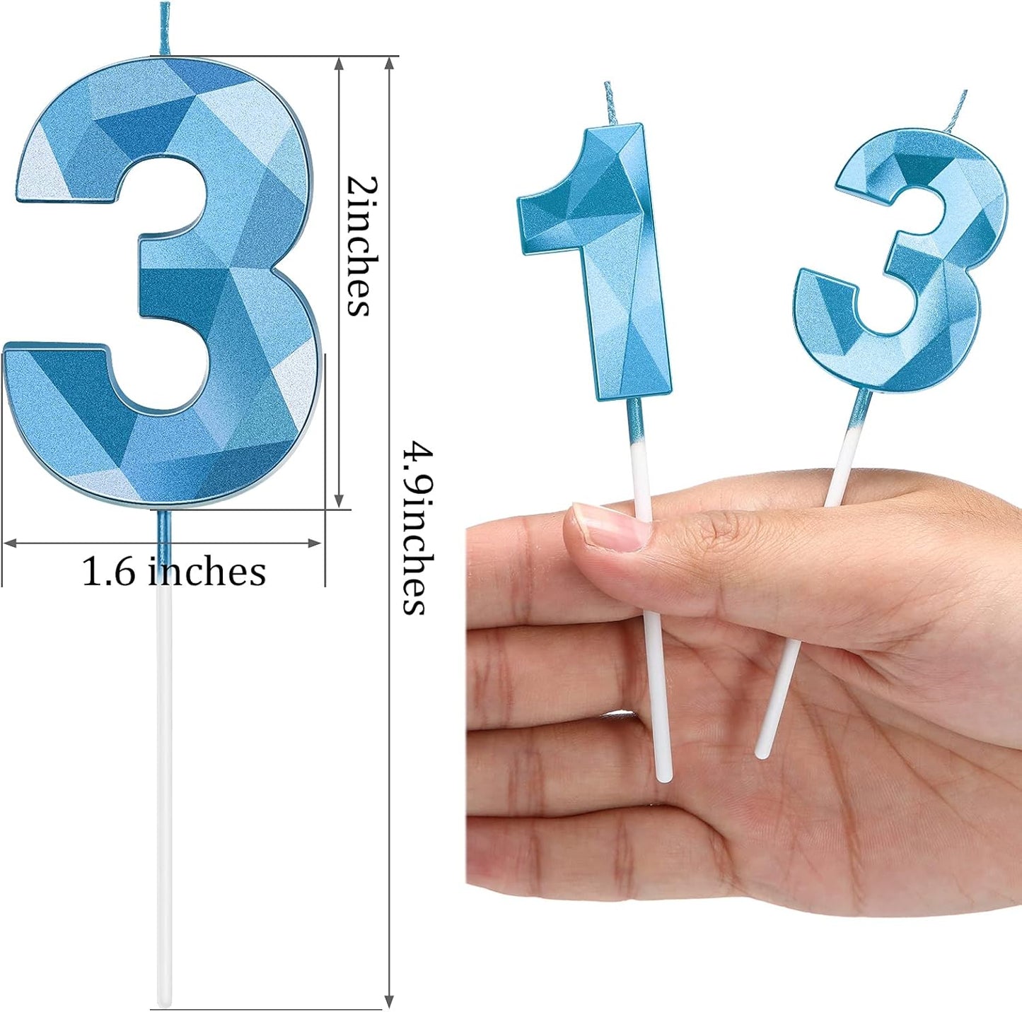 Nuanchu 13th Birthday Candles, Blue Number 13 Candles Happy Birthday Cake Topper 3D Diamond Shape Numeral Cake Decoration for Boy Girl Women Wedding Theme Party Anniversary Favors(Blue)