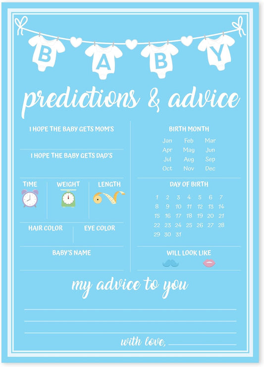 Party Hearty Baby Shower Games for Boy, 50 pcs Predictions & Advice Game, Fun Activity Cards, Baby Shower Ideas