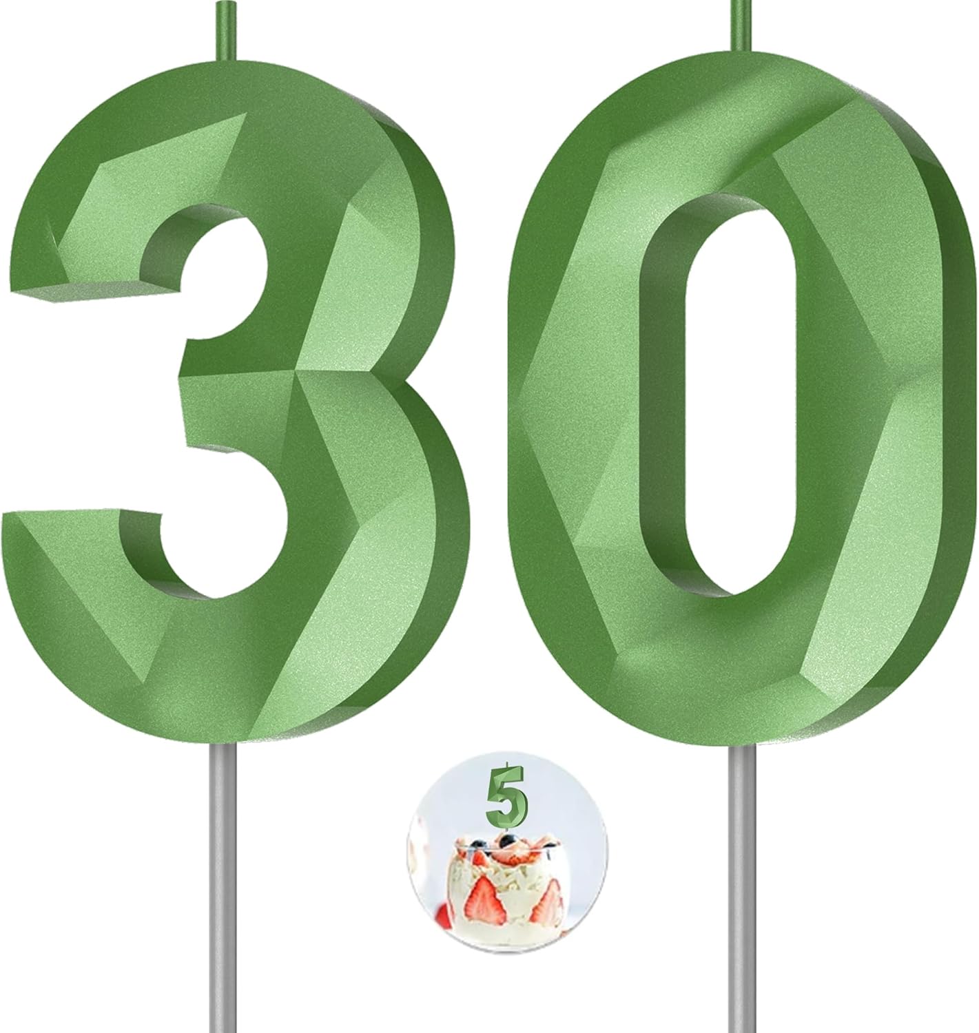 Number Birthday Candles(30 Candle Green) 3D Diamond Shape Number Happy Birthday Cake Candles for Birthday Party Wedding Decoration Reunions Theme Party