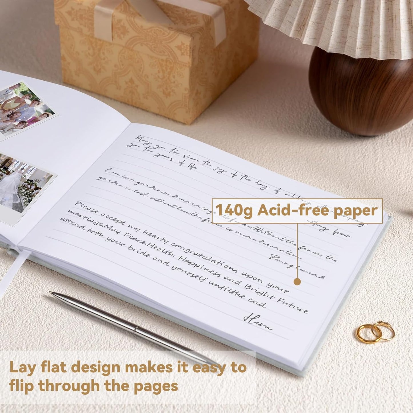 Wedding Guest Book with Personalized 2025 Year - Linen Photo Guest Book for Wedding Reception Bridal Shower Guests to Sign - 100 Pages Blank and Lined Acid Free Paper (Baby Blue)