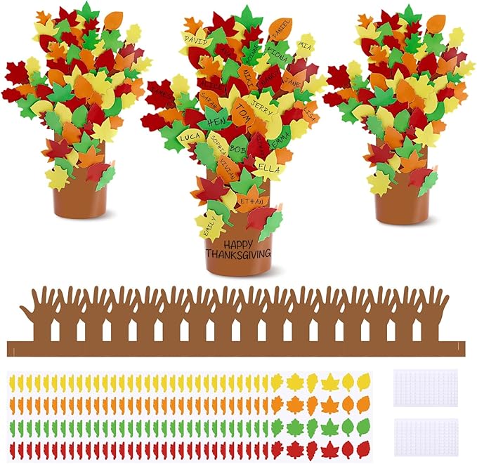 FULAIERGD 32 Pcs Fall Thankful Tree Craft Kits Make Your Own Handprint Paper Trees DIY Thanksgiving Trees Decorations Tree of Thanks Kit Supplies for Home Religious Church Fun Activities