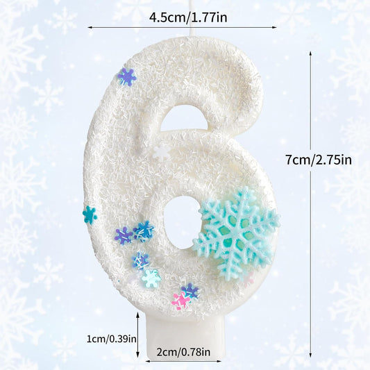 White Frozen Snow Themed Birthday Candles,White Snow Snowflake Number 2nd Birthday Candle for Party Supplies,Winter Frozen Birthday Party Number 2 Cake Topper Decorations
