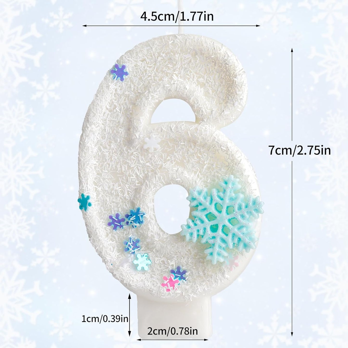 White Frozen Snow Themed Birthday Candles,White Snow Snowflake Number 6th Birthday Candle for Party Supplies,Winter Frozen Birthday Party Number 6 Cake Topper Decorations
