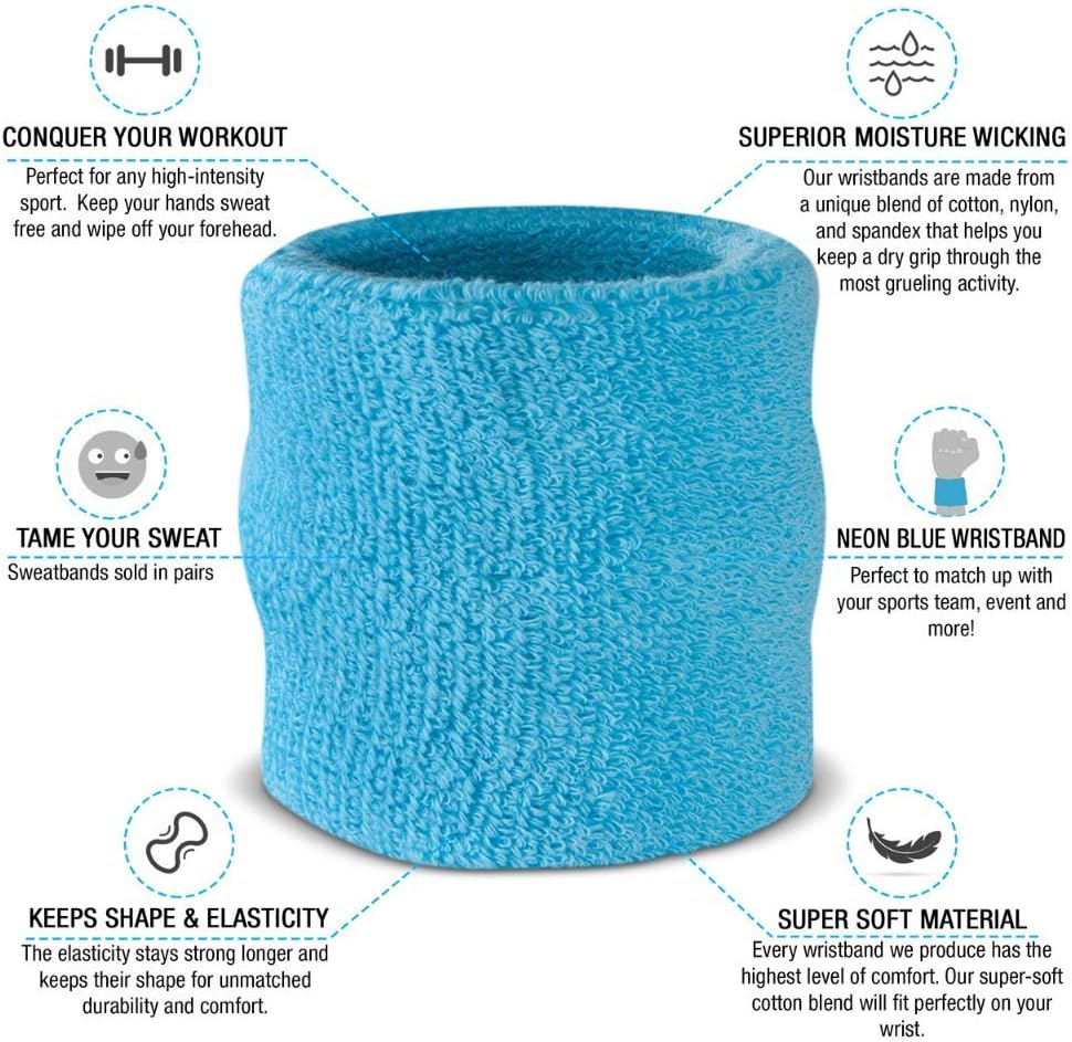 Suddora Wrist Sweatbands, Absorbent and Breathable Thick Cotton Bands for Working Out, Gymnastics, Basketball, Tennis, and Football, Multiuse Wristbands for Costumes and Cosplay