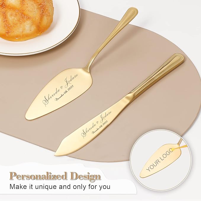 Personalized Wedding Cake Knife and Server Set, Vintage Engraved 2-Piece Pie Cake Cutter Serving Set, Custom Bridal Anniversary Birthday Quinceaera Gift