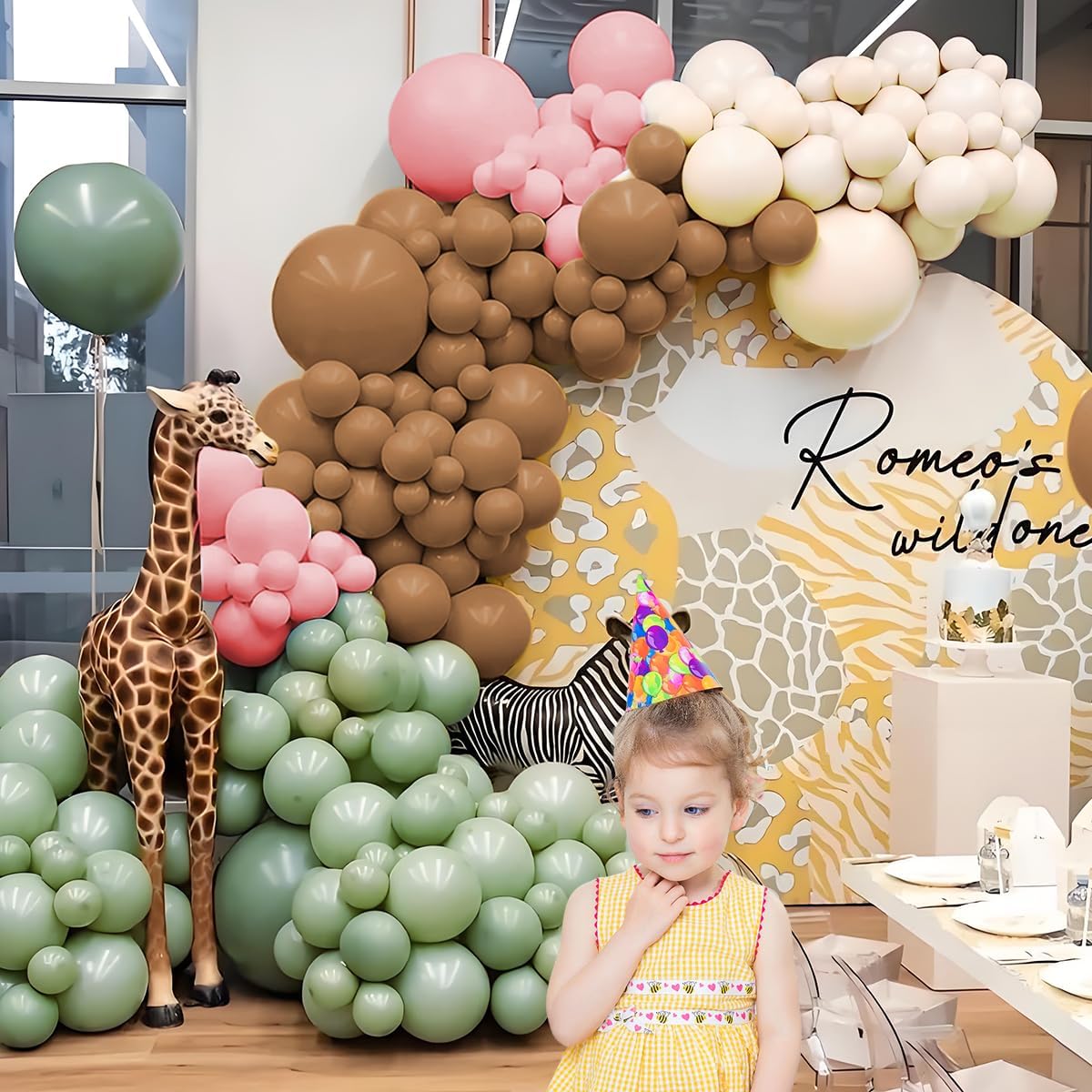 Pink Green Brown White Balloon Garland Arch Kit, 166Pcs Blush Pink Pastel Green White Sand Tan Brown Boho Balloons for Baby Shower Birthday Wedding Safari Jungle Woodland Party Decorations