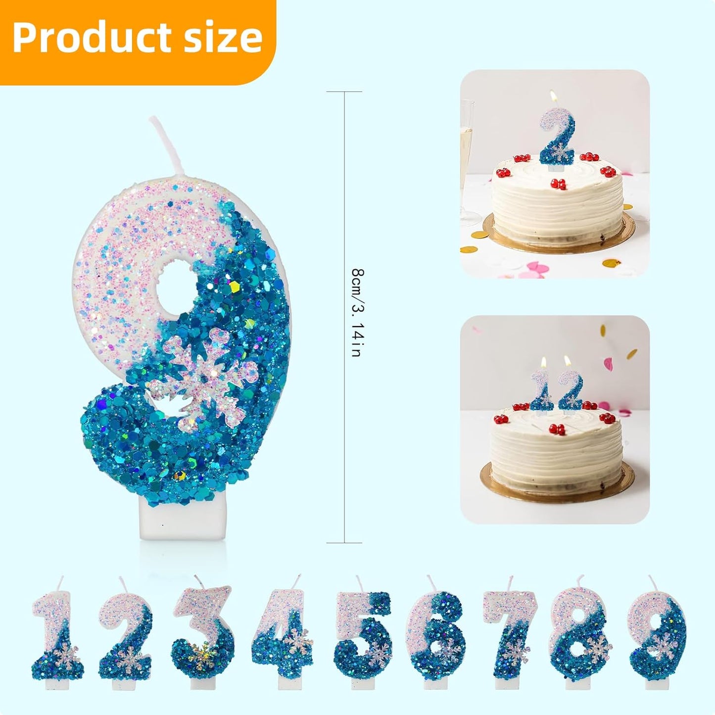 Blue White Frozen Birthday Candles, Sparkler Number 6th Birthday Candle for Party Supplies, Snow Winter Frozen Birthday Party Decorations, Number 6 Cake Toppers Decorations