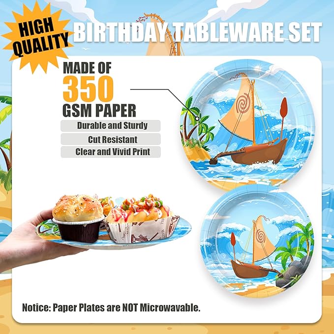 168Pcs Ocean Girl Party Decorations Cartoon Party Supplies Hawaiian Theme Birthday Decorations Paper Plates and Napkins Cups Tableware Set for Girls Boys
