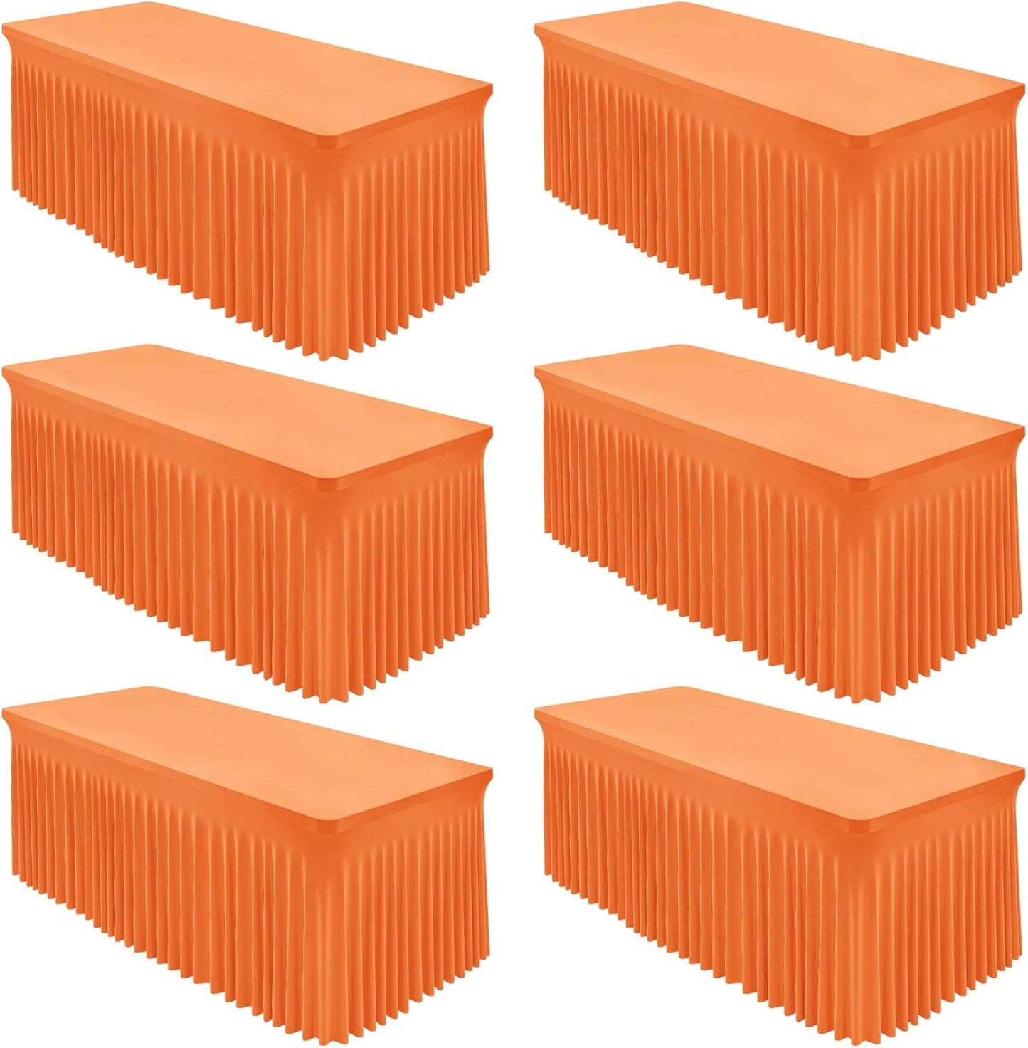 6 Packs Orange Spandex Tableclothes for 8 Foot Rectangle Table, Spandex Table Covers 8FT Stretch Table Skirts Rectangle Wrinkle Free Fitted Tablecover for Event, Wedding, Banquet & Parties