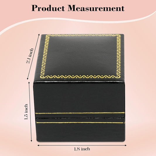 Novel Box Black Jewelry Box for Rings 1.8x2.1x1.5 Inches - Ring Gift Boxes with Gold Trim - Faux Leatherette Ring Storage Case - Gift Presentation Cases for Rings Only