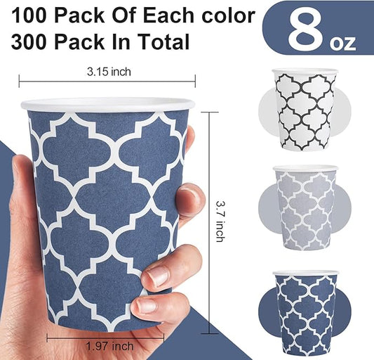 300 Pack Paper Cups 8 oz, Disposable Coffee Cups 8 OZ Colourful Hot/Cold Beverage Drinking Cups for Office Party Home Picnic