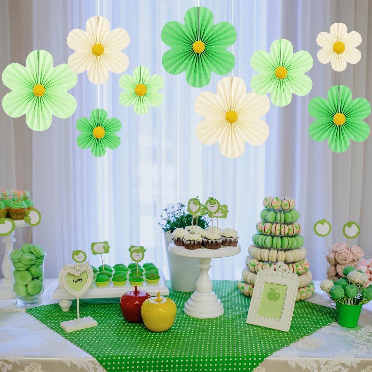 Green Party Decorations Paper Flowers Decorations for Wall Classroom Paper Fans Floral Backdrop Flower Wall Decor Pack of 9 Green
