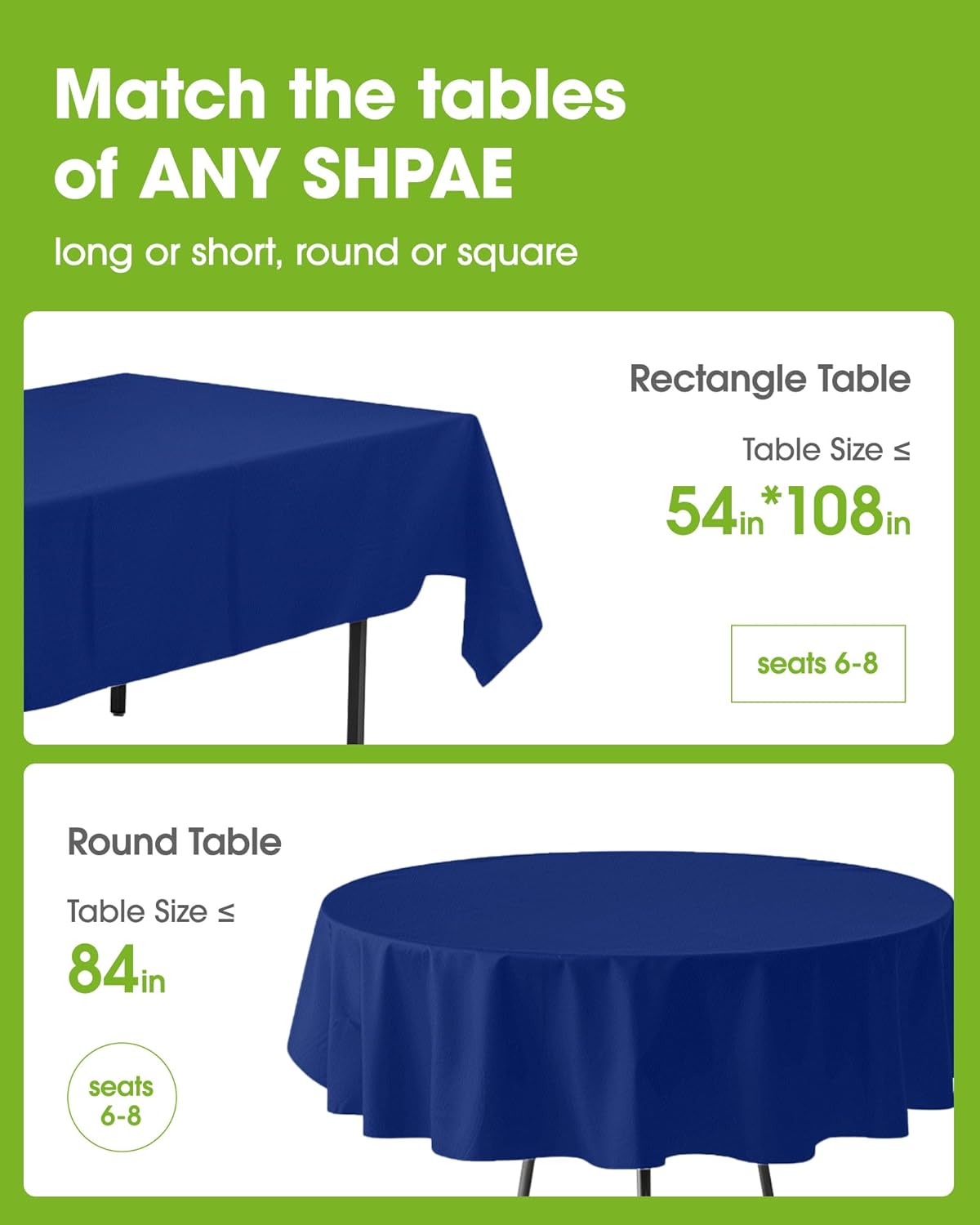 Pureegg Plastic Table Cloth Disposable 10 Pack, 54 x 108 Inch Table Cloths, Patriotic Decorations, Thanksgiving, Veterans Day Tablecloths, Rectangle, Plastic Cover, Leakproof & Sturdy, Navy Blue