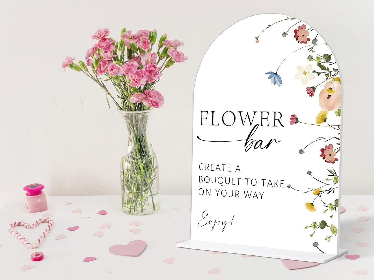 Flower Bar Sign, Flower Style Bridal Shower Sign for Wedding, Engagement, Bridal Shower and Reception, Bridal Shower Decorations, Wedding Shower Favors, 6X8 Inch Acrylic Arch Sign with Stand,27