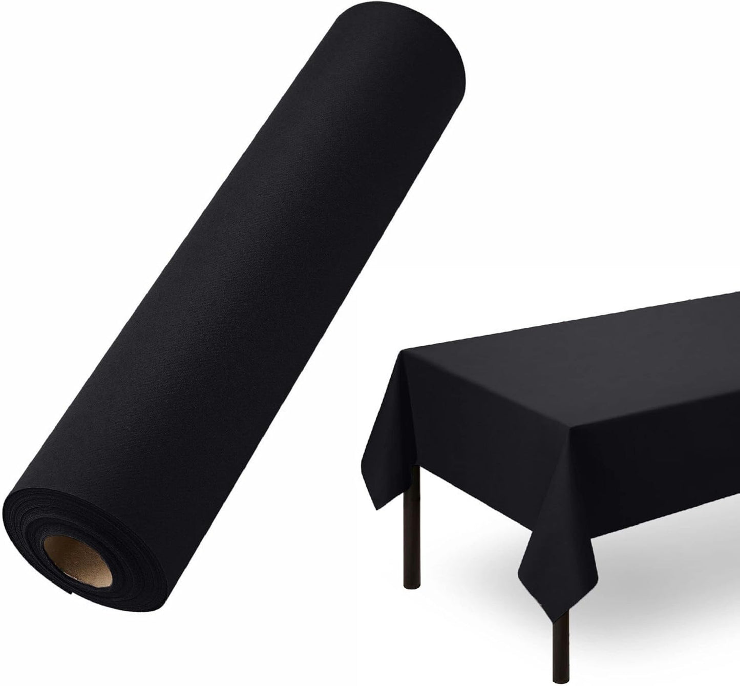 Disposable Tablecloth for Rectangle Table, Linen-Like Black Paper Tablecover for Dining Table, Party, Wedding Or Event, 55" W x 80 ft L