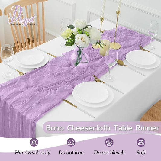 16Pack Lavender Table Runner 10FT Cheesecloth Table Runner 35x120Inch Long Boho Cheese Cloth Table Runners Rustic Gauze Table Runners for Party Wedding Bridal Shower Baby Shower Decorations