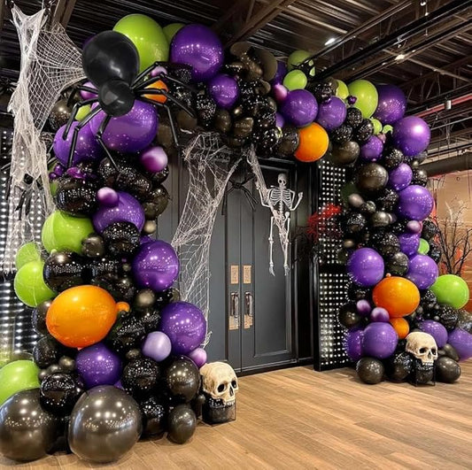 Black Purple Balloon Arch Double Stuffed Latex Orange Green Metallic Purple Black Balloon Garland for Halloween Thanksgiving Wednesday Birthday Vampire Retirement Prom Decor