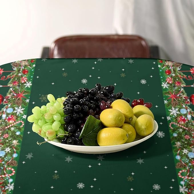 YCness Christmas Snowflakes Tablecloth, Christmas Ornament Ball Colorful Green Golden White Table Cover for Dinner Birthday Holiday Party Kitchen Colorful Red White Table Decor 55x75 Inch