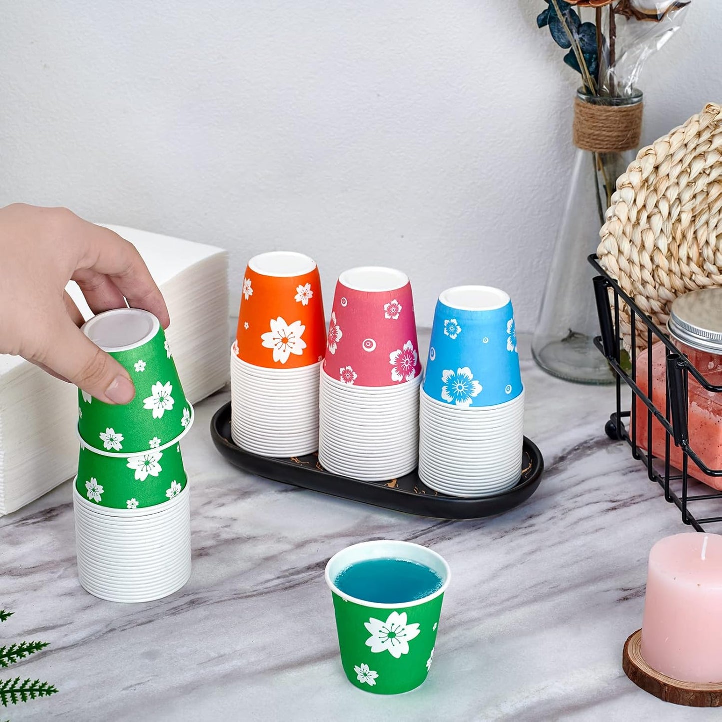LITOPAK 800 Pack 3 oz Disposable Bathroom Cups, Colorful Small Disposable Paper Cups for Parties, Picnics, Barbecues, Travel and Events
