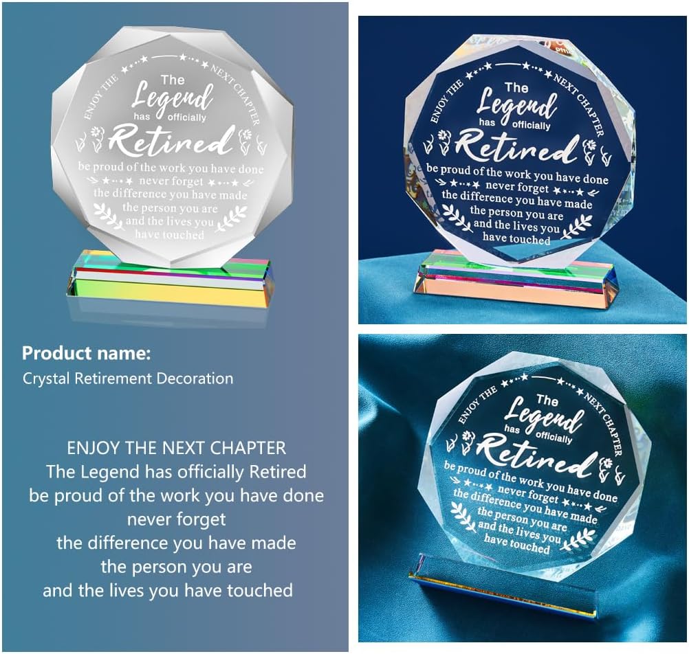 The Legend Has Retired Crystal Plaque Gifts for Women Men, Boss Appreciation Gift Idea for Leader's Day, Desk Office Home Decor inspirational gifts for men