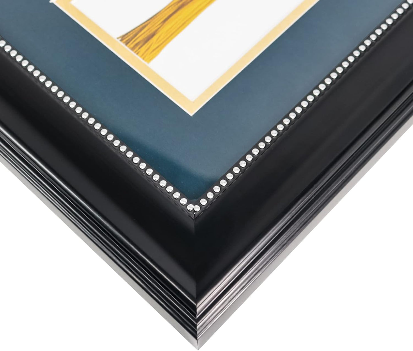 GraduationMall 11x17 Black Diploma Frame with Tassel Holder for 8.5x11 Certificate Document,Real Glass, Navy over Gold Mat