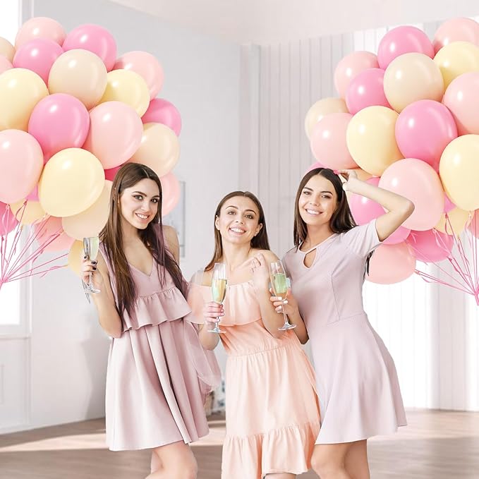 60pcs Pink and Yellow Balloons 12inch, with Sand White Latex Balloons for Anniversary Wedding Baby Shower Birthday Party Decorations