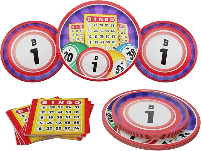 Blue Orchards Bingo Party Plates and Napkins (52 Pieces for 16 Guests) - Bingo Theme Decorations, Game Night Decorations, Las Vegas Theme, Party for Adults, Casino
