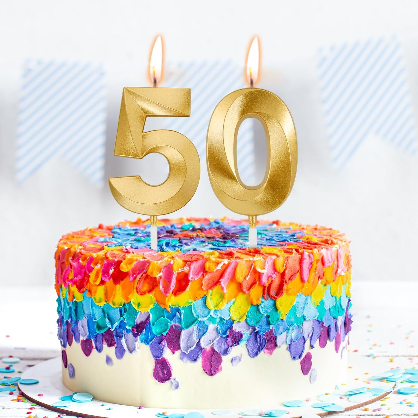 Birthday Candles, 1.96 Inch Number 50 Happy Birthday Candles, Number Candles Decoration for Birthday Party and Anniversary Celebration(Champagne Gold)