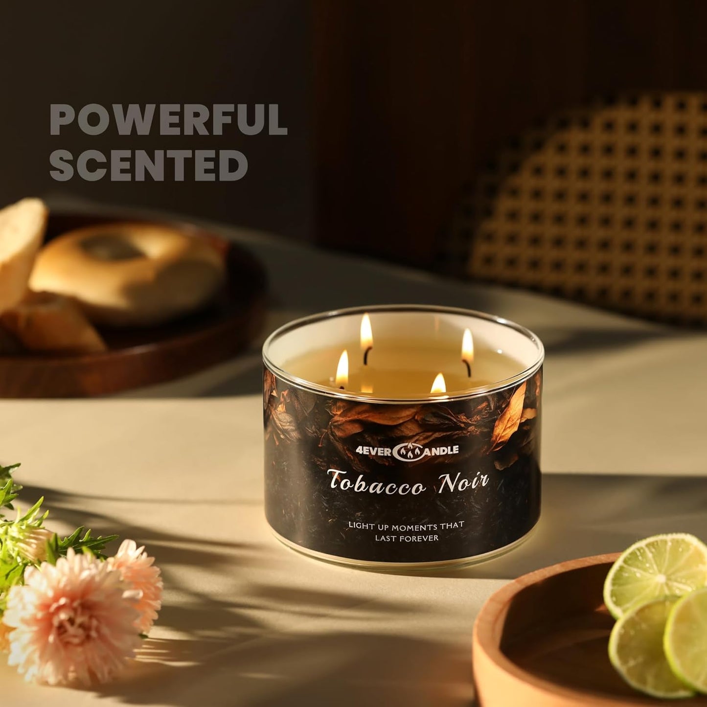 Over 50 Hours Jar Candle - 4-Wick Long-Lasting Scented Candles, 18oz Natural Soy Wax Candle for Home, Candle Gifts for Women & Men, Tobacco Noir