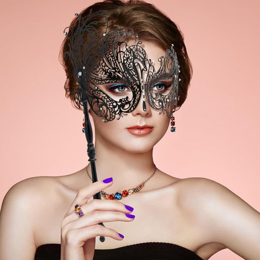 Coddsmz Masquerade Mask with Stick Venetian Mask Mardi Gras Decorations for Womens Halloween Costume Mask