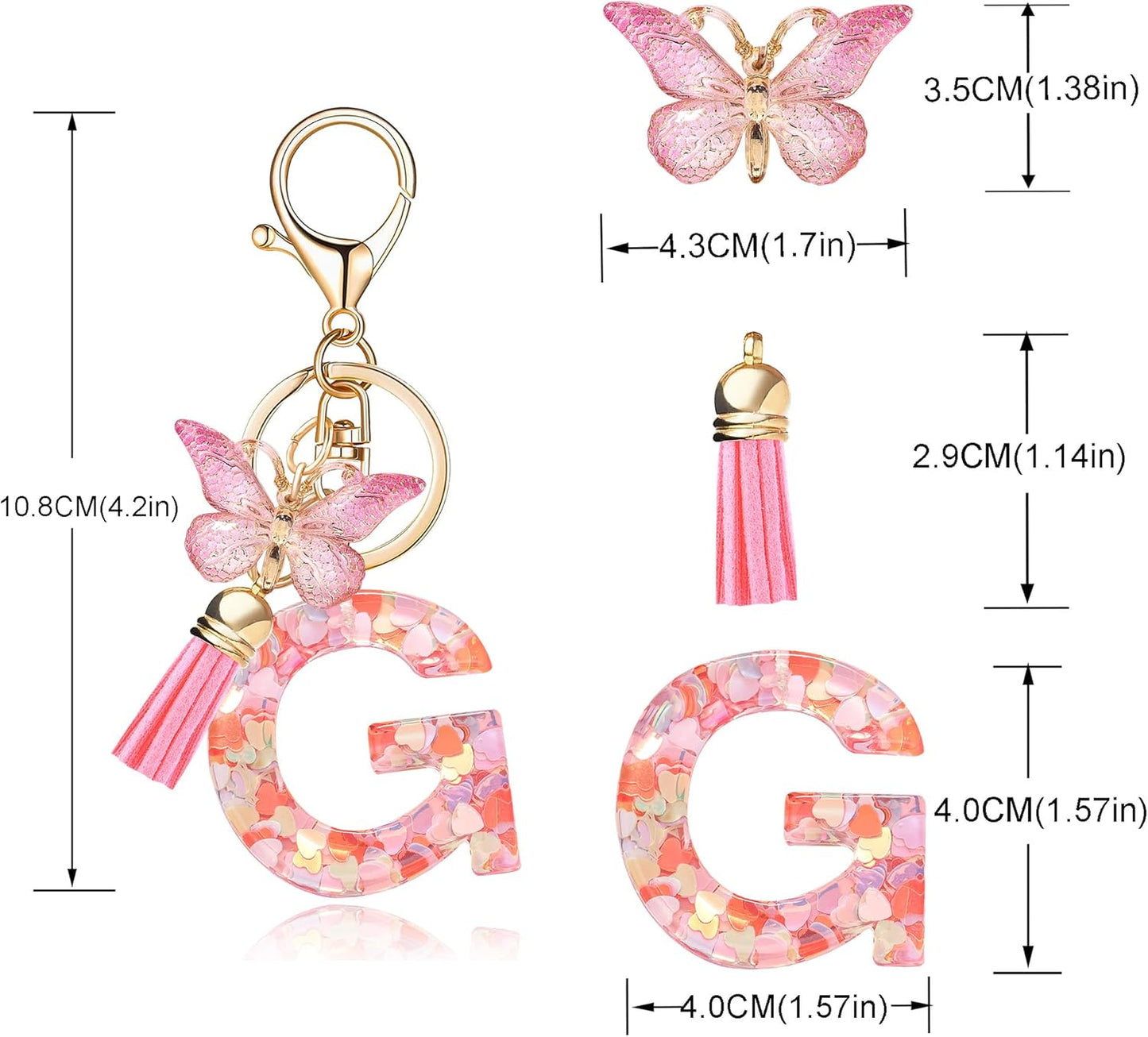 Fashion Alphabet Initial Letter Keychain Tassel Butterfly Pendant Key Ring for Purse Handbags Women Girl
