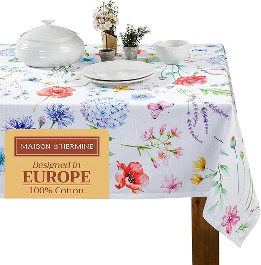 Maison d' Hermine Table Cloth Square Table 100% Cotton 54 x 54 Inches Tablecloth Reusable Decorative for Dining Room Farmhouse Home Valentines Day Decorations Spring Summer - Just Floral