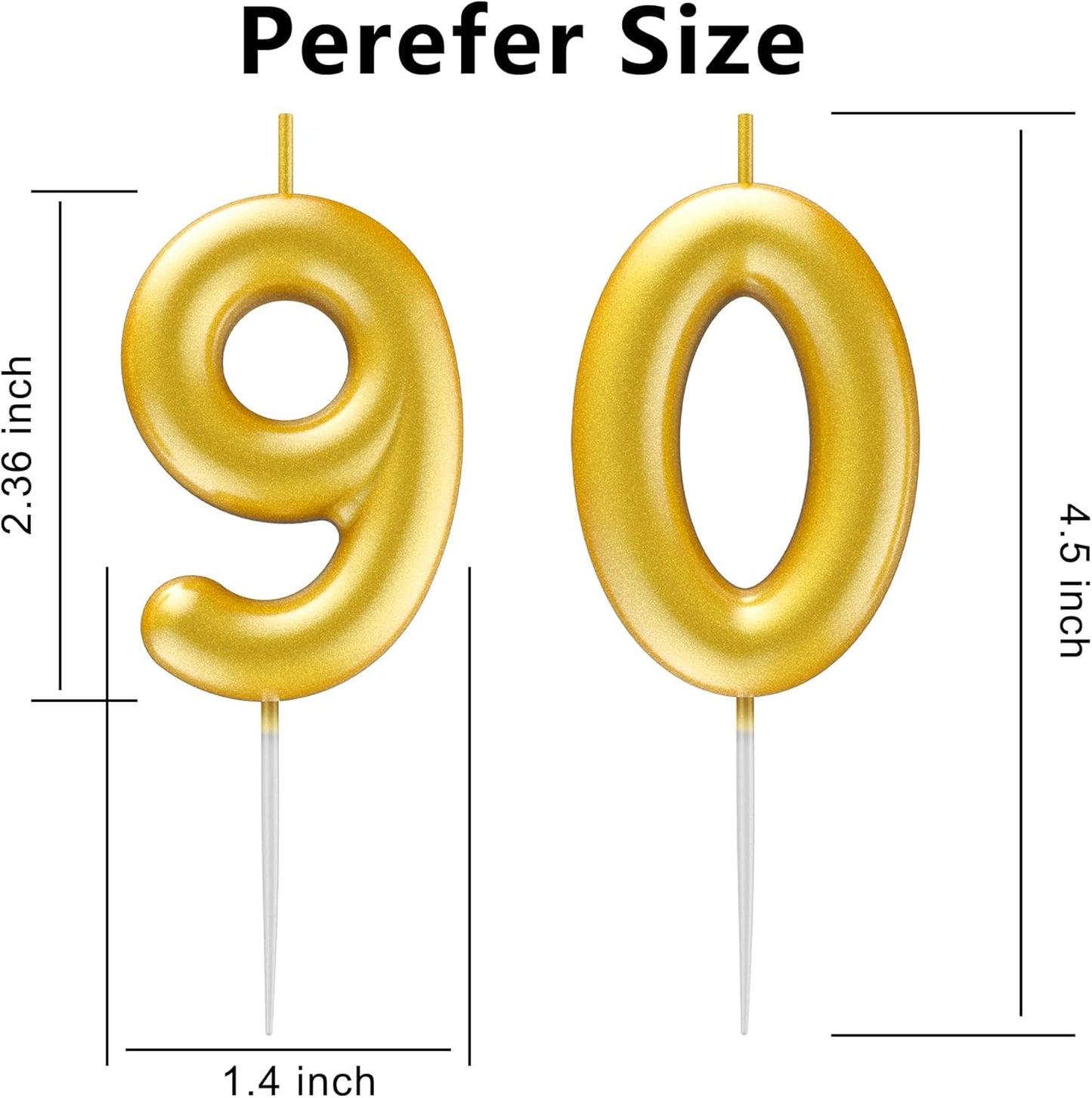 Gold Number 90 Candle Happy Birthday 3D Number Candles for Birthday Cake Party Decoration Wedding Anniversary Celebration Supplies