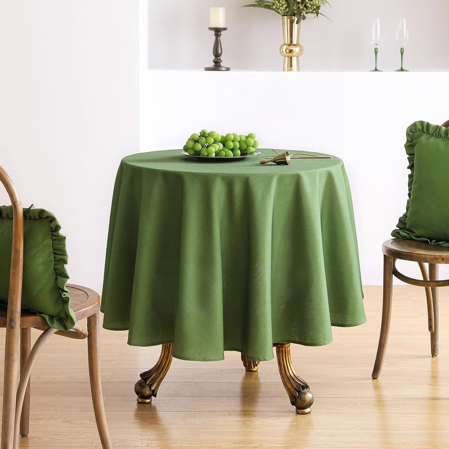 ISAENNE Green Tablecloth for Round Tables,Linen Table Cloth Solid Color Plain Simplicity,Heavy Durable Table Cover for Dining Kitchen Decor Party Banquet,Diameter 55"
