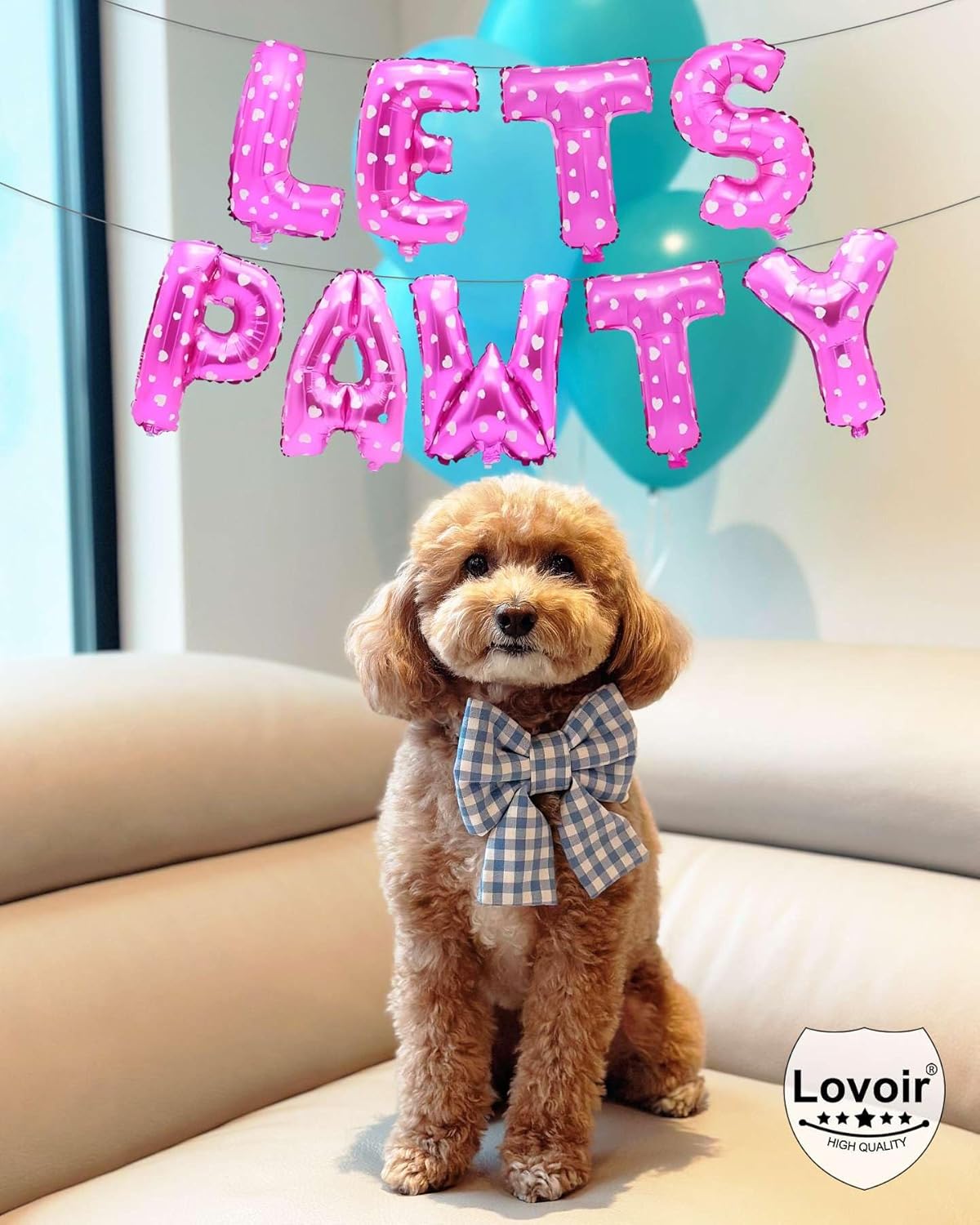 9 Pcs Lets Pawty Balloons Banner 16 Inch, Dog Cat Pet Birthday Letters Sign Lets Pawty Balloons Happy Birthday Banner for Pet Dog Cat Party Supplies Decorations (Heart Pink)