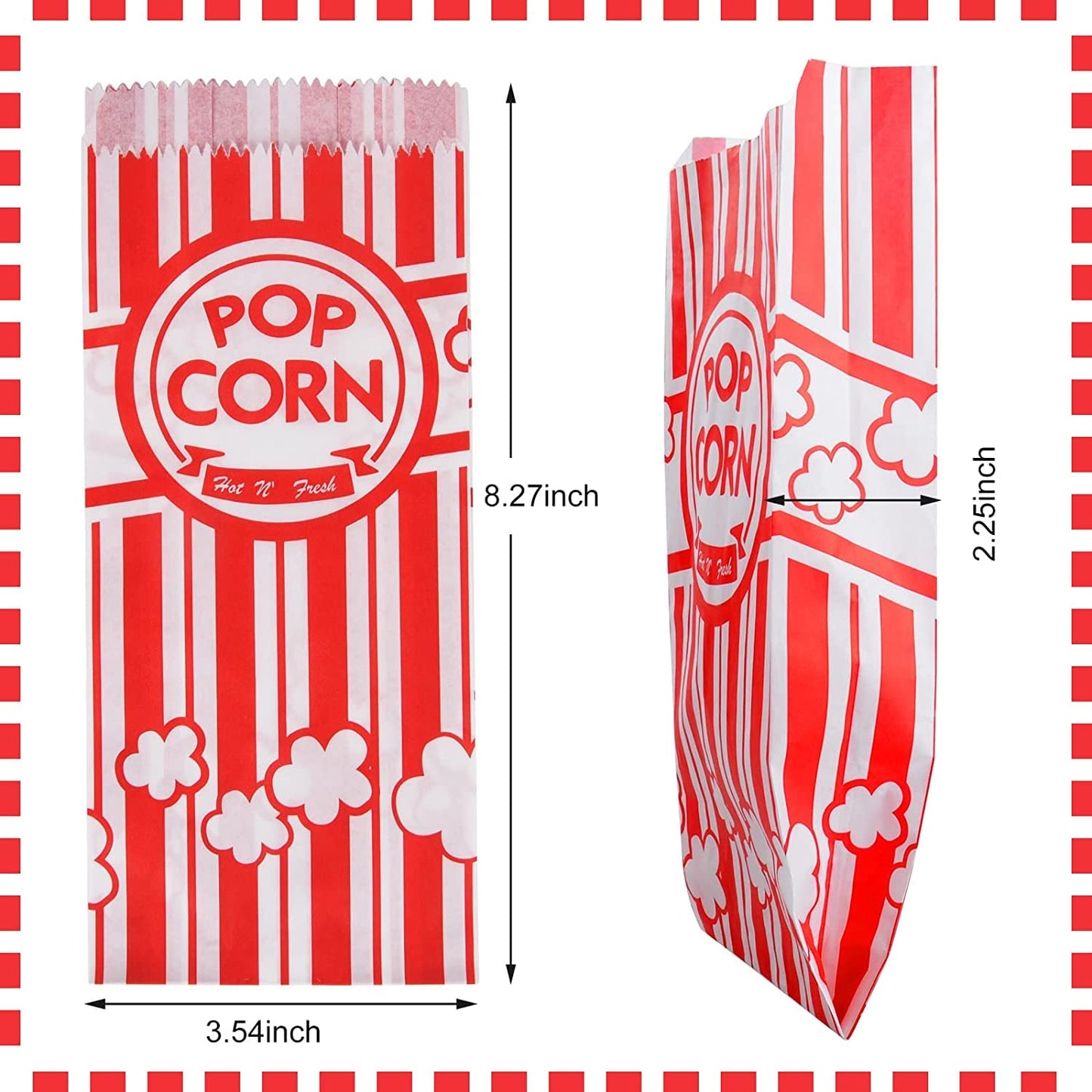 100 Pieces Paper Popcorn Bags, 1 oz Popcorn Bags Individual Servings for Popcorn Machine Party, Pop Corn Bag Bulk