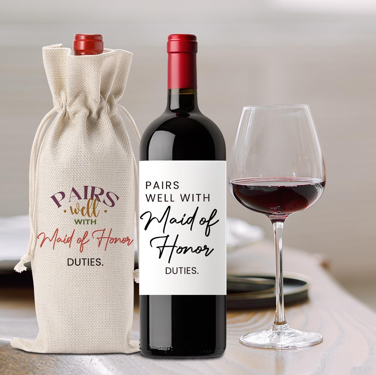 FBCCZEY Matron of Honor Gifts Maid of Honor Proposal Gift matron of honor Gifts Wedding Day Essentials Bridesmaid Duties Wedding Wine Bag with 2pcs Wine Labels