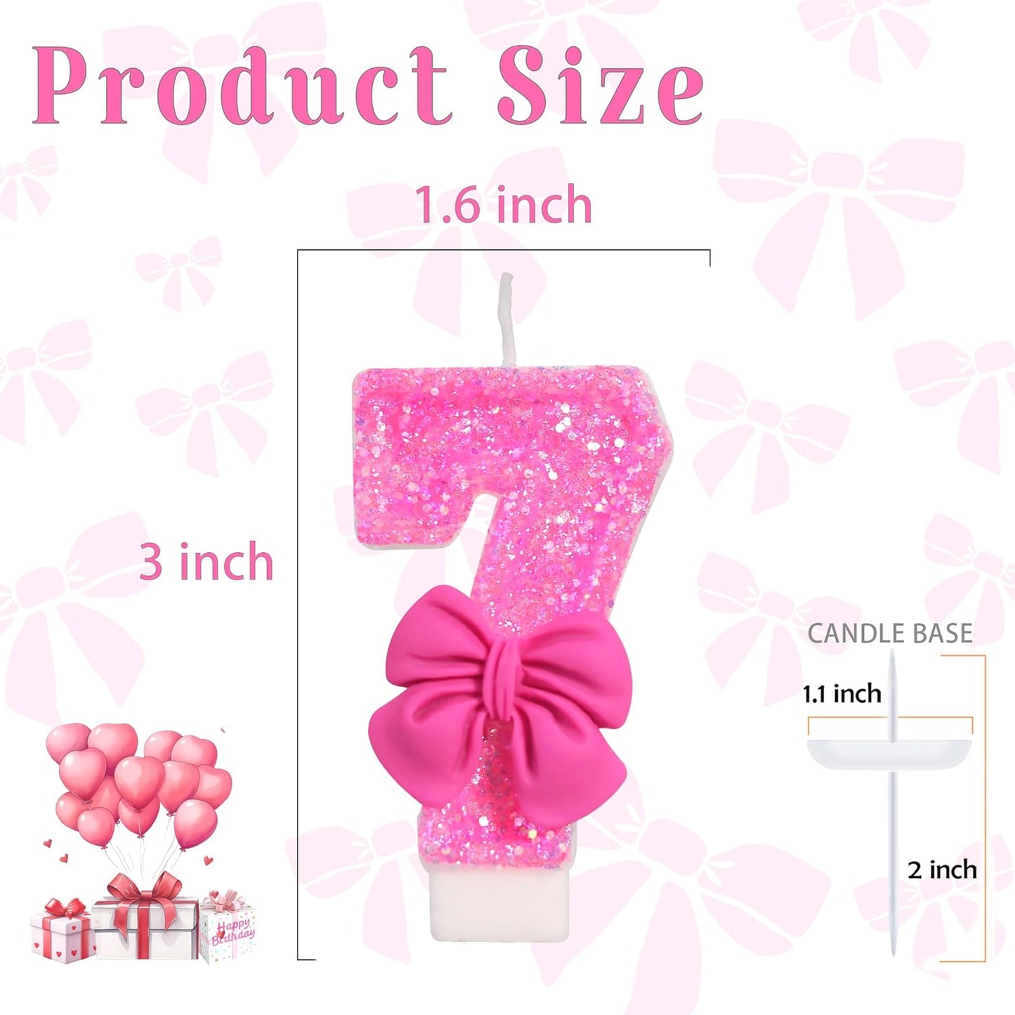 Number 7 Birthday Candle, Rose, 3.1 Inch, Unscented