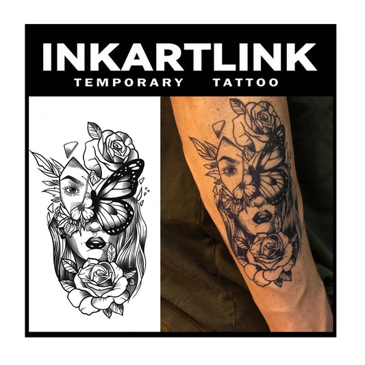 INKARTLINK 2 Sheets Extra Large Semi permanent Tattoos, Temporary Tattoos, Adult Art Designs, Waterproof, Realistic, No Adhesive, Non-Reflective, Lasts 1-2 Weeks,(Floral Metamorphosis)