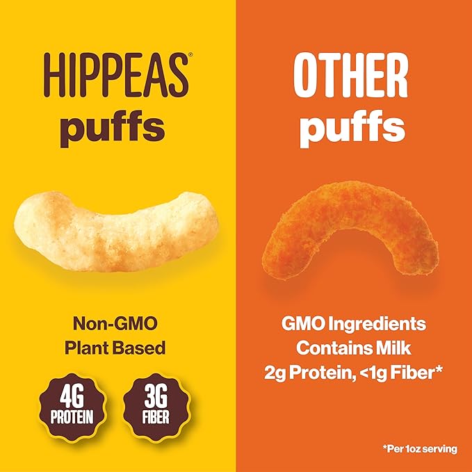 Hippeas Chickpea Puffs, Variety Pack: Vegan White Cheddar, Nacho Vibes, Barbecue, Sriracha, 0.8 Ounce (Pack of 18), 3g Protein, 2g Fiber, Vegan, Gluten-Free, Crunchy, Plant Protein Snacks