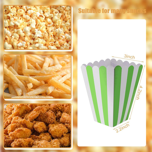 50 Pcs Popcorn Boxes Mini Paper Popcorn Box Cardboard Popcorn Container for Party Disposable Snack Candy Popcorn Bags Popcorn Holder for Movie Nights Birthday Wedding (Light green,White)