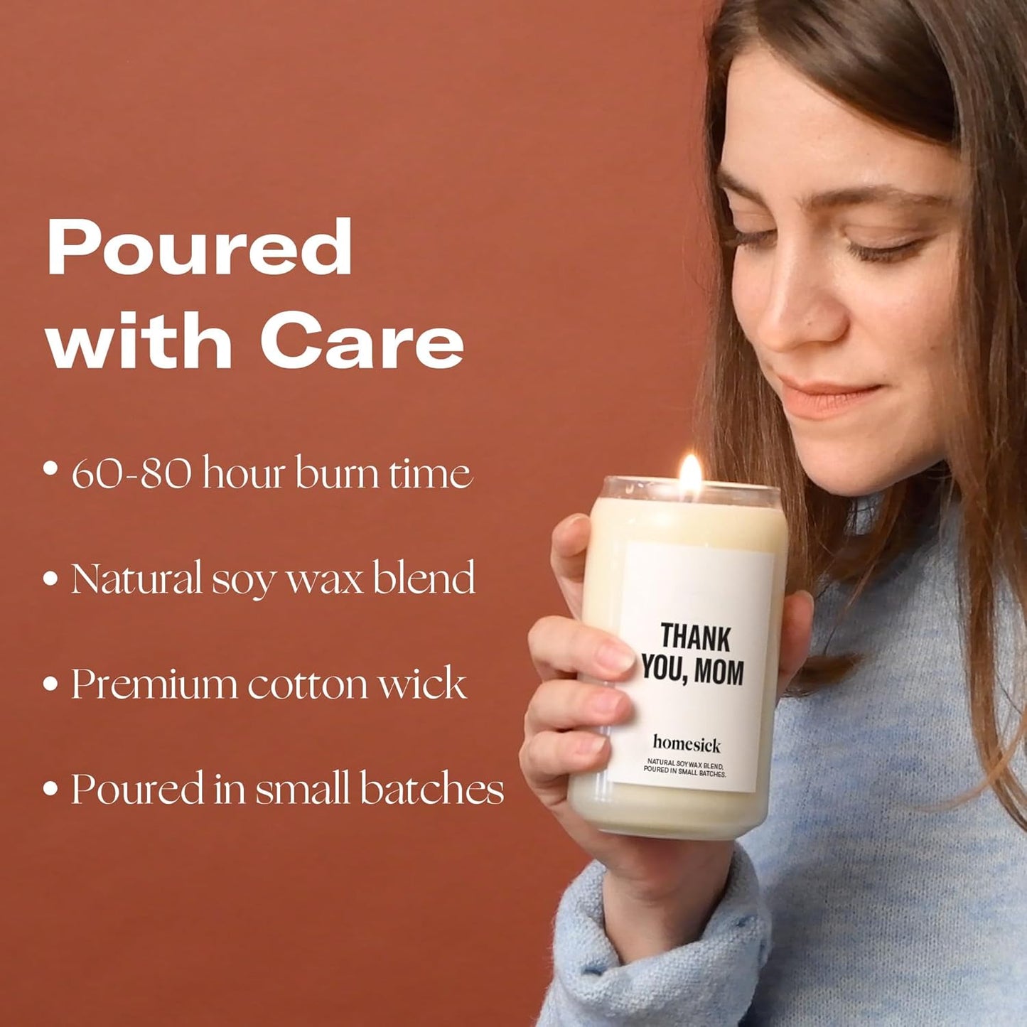 Homesick Scented Candles for Home (Thank You, Mom) - 13.75 oz Long-Lasting Soy Wax Blend Jar Candle Gifts for Women for All Occasions, 60-80 Hours Burn Time - Notes of Bergamot, Lavender & Sage