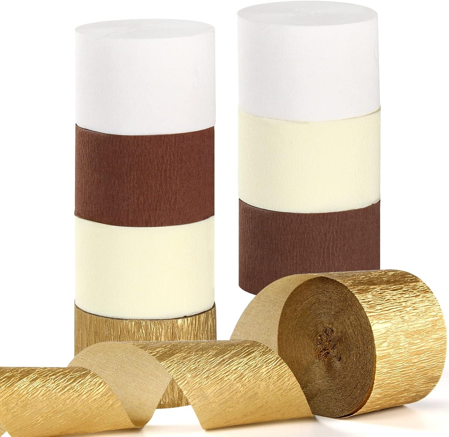 White-Brown Ivory-Gold Boho Party-Decorations Streamers - 8 Rolls Rustic Wedding Birthday Neutral Baby Bridal Shower Crepe Tissue Paper Streamer Bachelorette Engagement Garland Decor Panduola