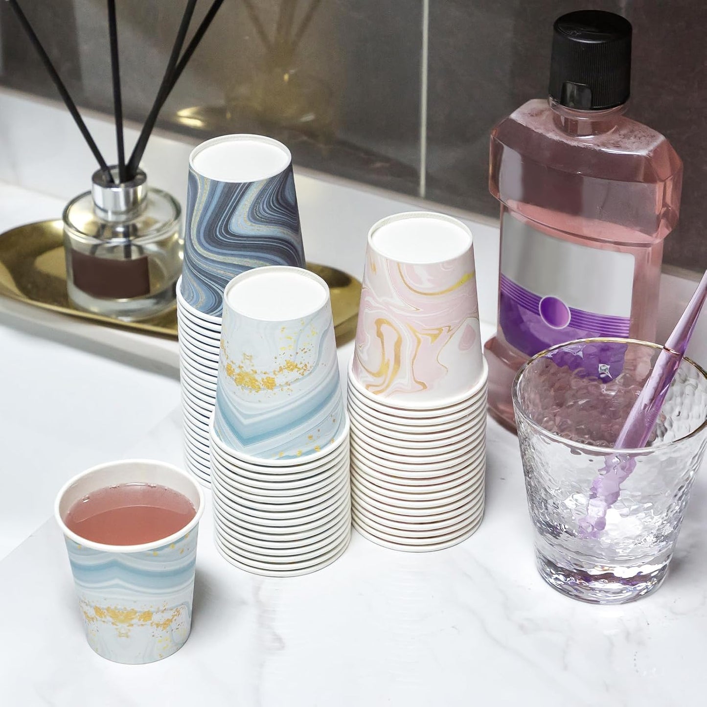 300 Pack 5 oz Paper Cups, Disposable Bathroom Cups, Small Mouthwash Cups, Mini Paper Cups for Bathroom (European-style 300Count)
