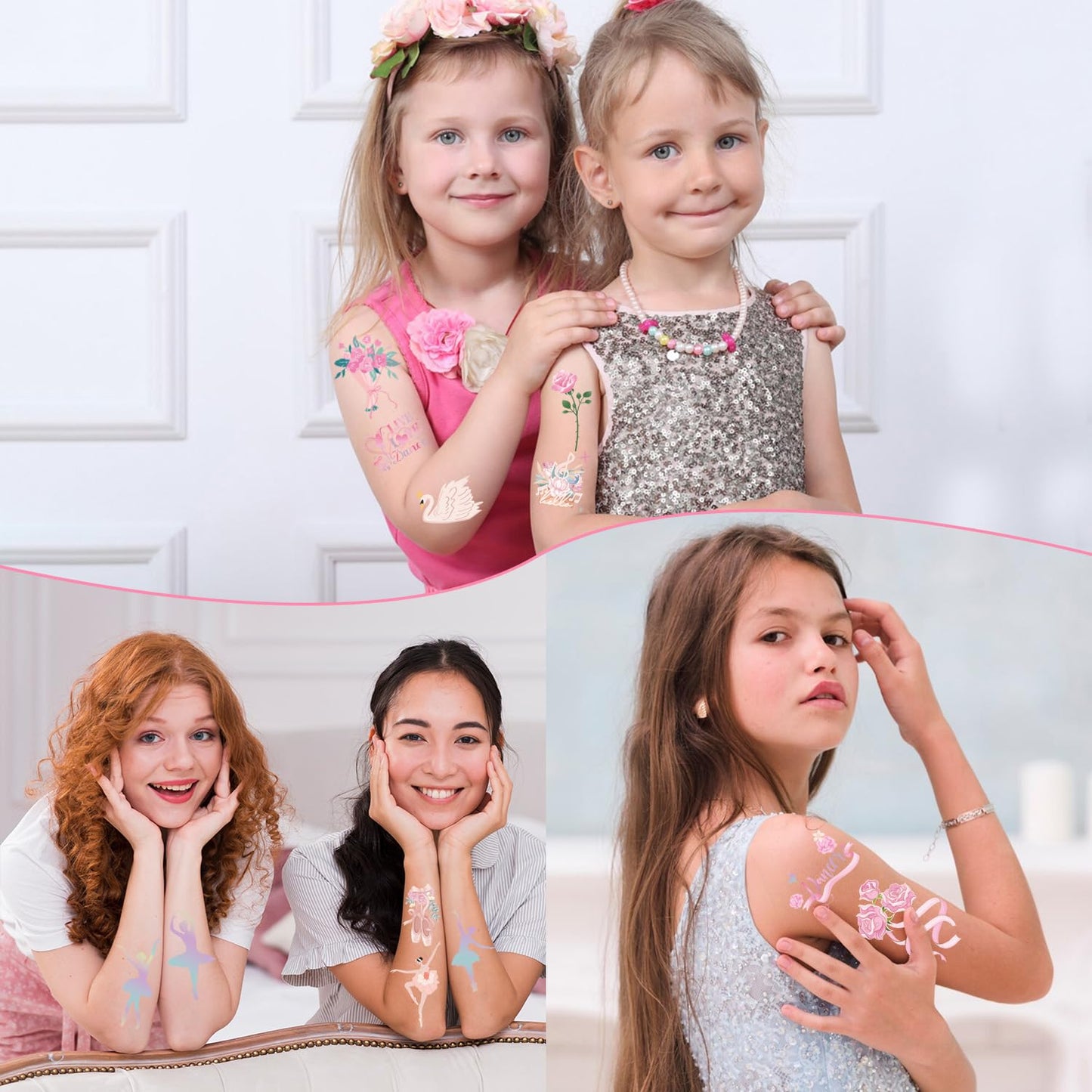 Ballerina Party Temporary Tattoos - 200+ Ballet Dance Temporary Tattoos Stickers Dance Party Decorations Gifts Dance Party Favors Cute Temporary Tattoos Ballet Themed Party Supplies for Kids