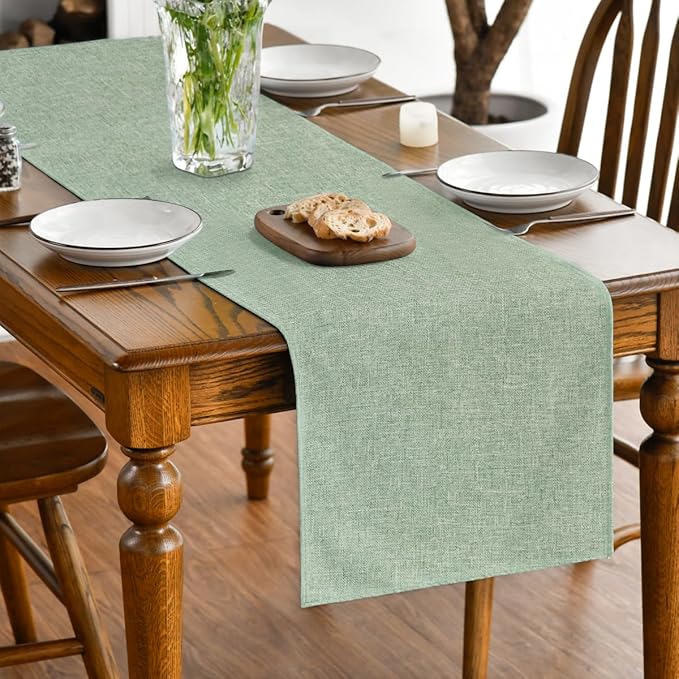 Artoid Mode Sage Green Table Runner, Seasonal Spring Summer Washable Kitchen Dining Table Decoration for Home Party Decor 13x108 Inch